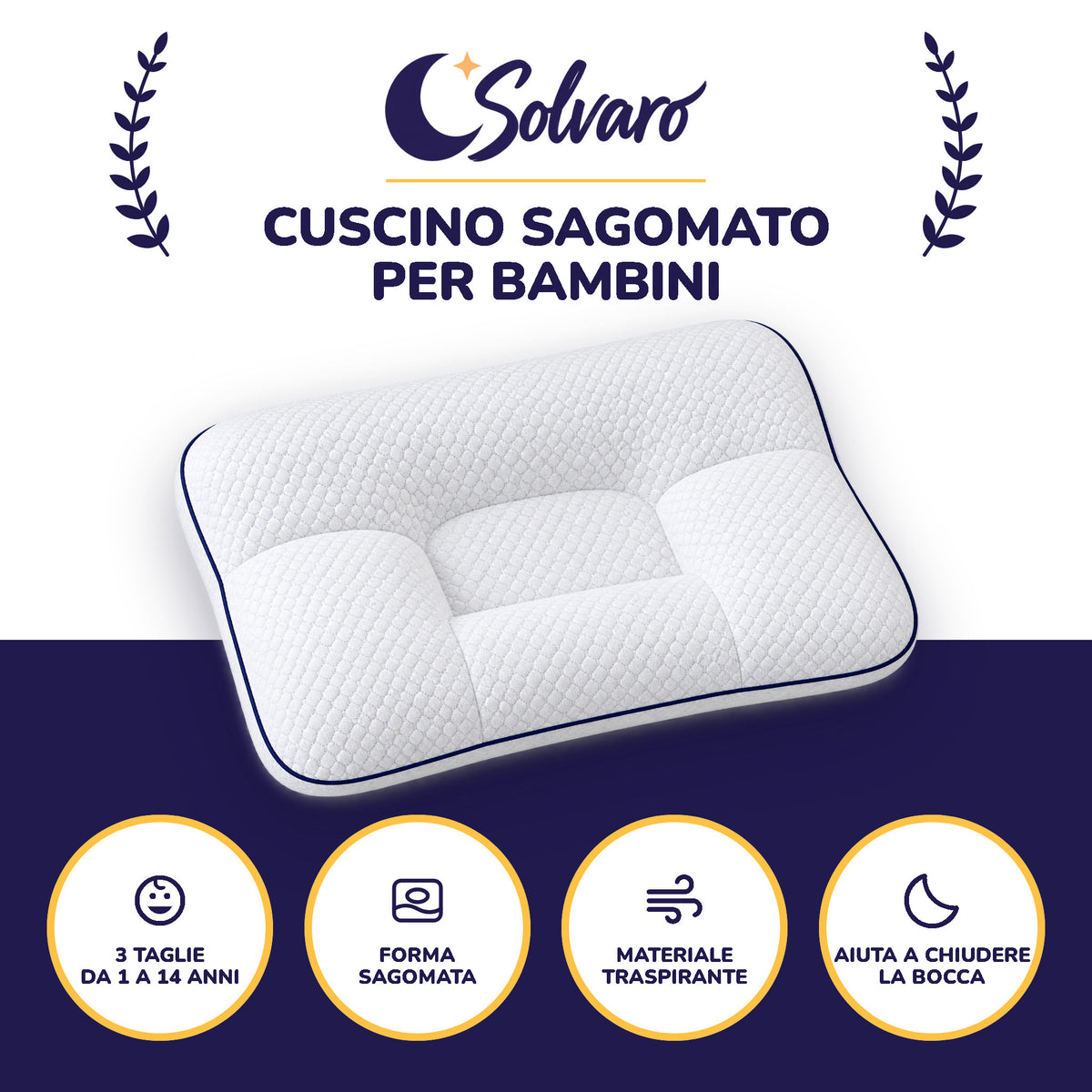 Solvaro, cuscino sagomato per bambini in 3 taglie da 1 a 14 anni: forma sagomata, materiale traspirante, aiuta a chiudere la bocca