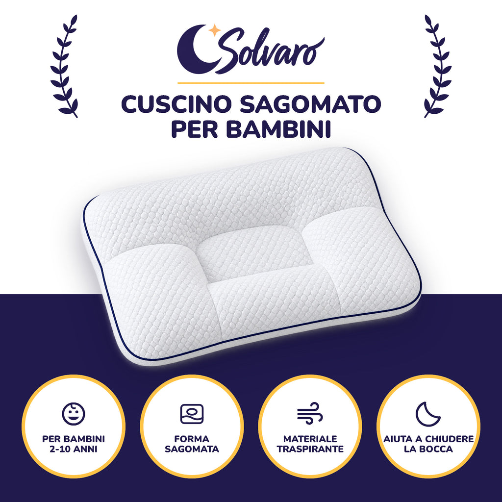 Solvaro, cuscino sagomato per bambini dai 2 ai 10 anni: forma sagomata, materiale traspirante, aiuta a chiudere la bocca