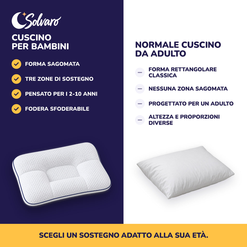 Cuscino per bambini Solvaro contro normale cuscino da adulto: scegli un sostegno adatto alla sua età